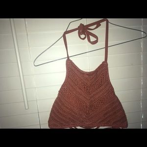 Small  knitted burnt orange colored halter top